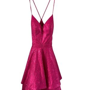 City Studio Fuchsia Sequin Layered Dress